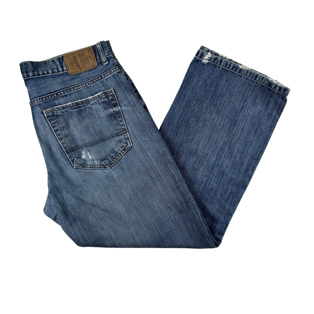Vtg Old Navy Loose Jeans Mens 33x29 Med Wash Denim Relaxed Straight Distressed